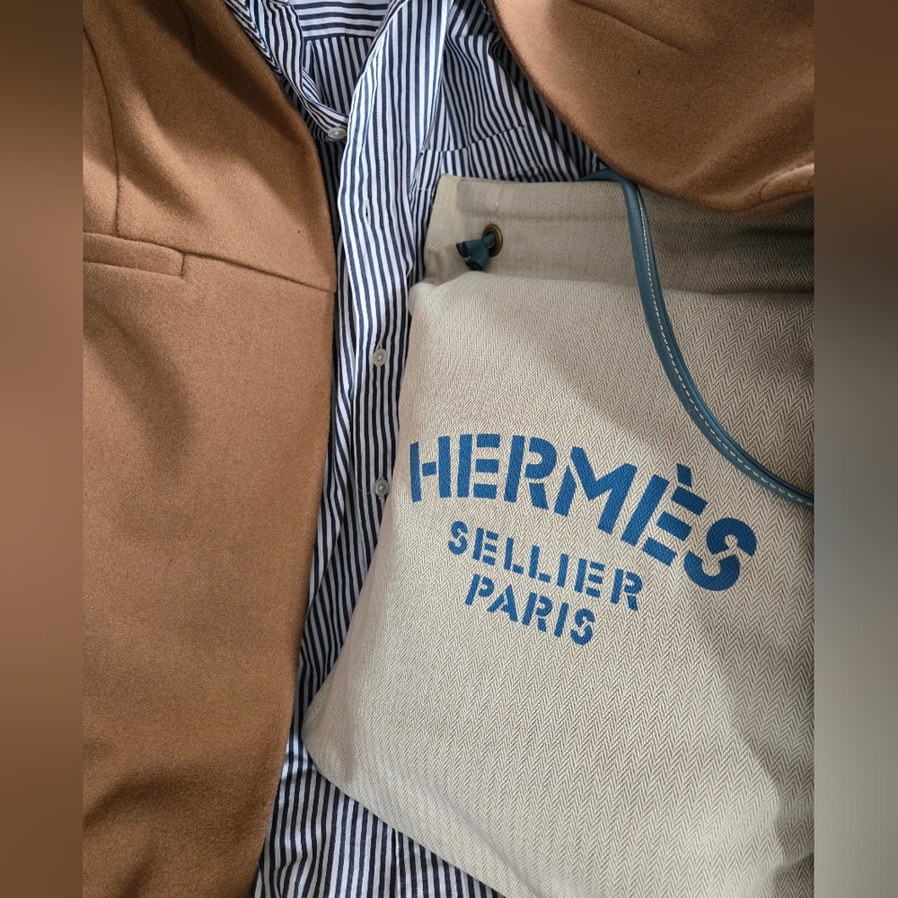 Authentic HERMÈS Large Grooming  Satchel Herringbone Canvas Weekender‎ Bag - Picture 2 of 13